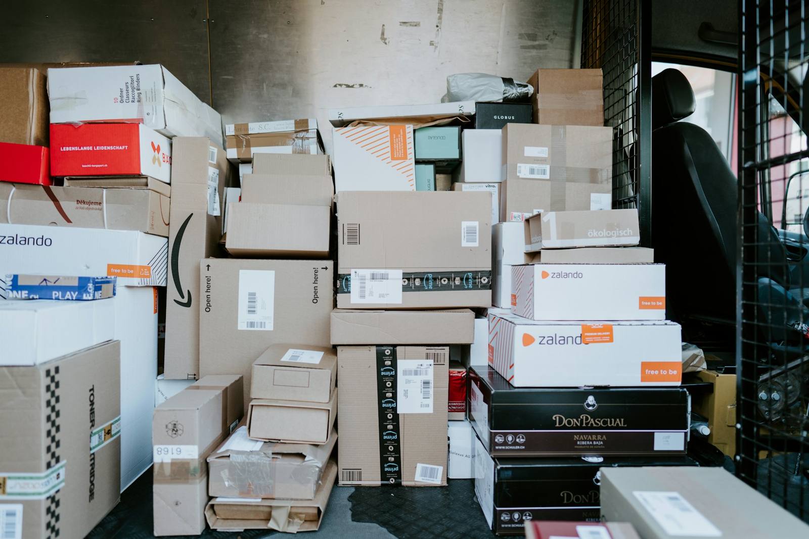 Stacked shipping boxes loaded for order fulfillment