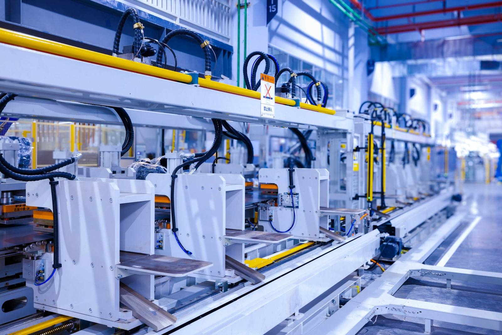 Automated manufacturing production line on a factory floor